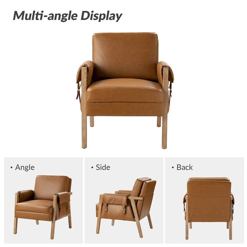 Poltrona in similpelle stile rustico con gambe in legno massello