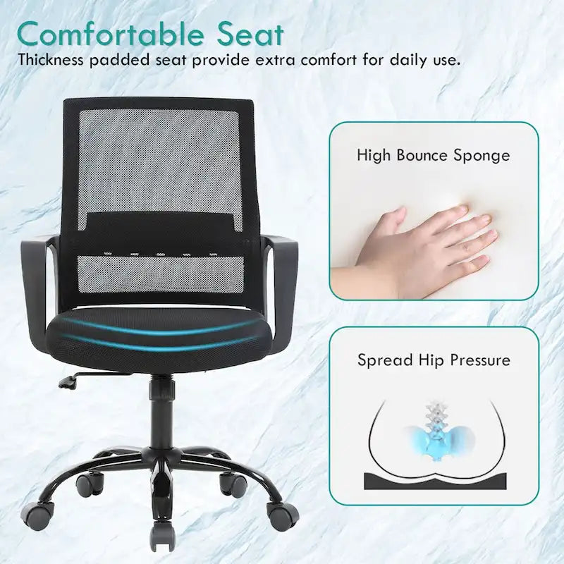 Sedia da ufficio girevole ergonomica moderna regolabile in altezza con supporto lombare