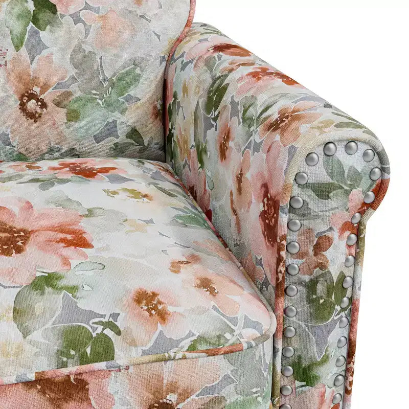 Poltrona con braccioli arrotolati tradizionali Handy Living Janet con borchie in peltro e motivo floreale