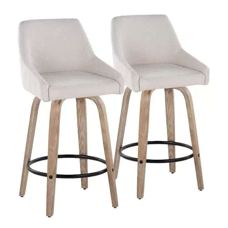 LumiSource Set di 2 Sgabelli Hannah Altezza Bancone Legno Bianco Anticatura
