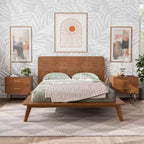 HOMES: Inside + Out Set Camera da Letto Riverstone Mid-Century in Legno a Piattaforma 3 Pezzi con 2 Comodini Noce