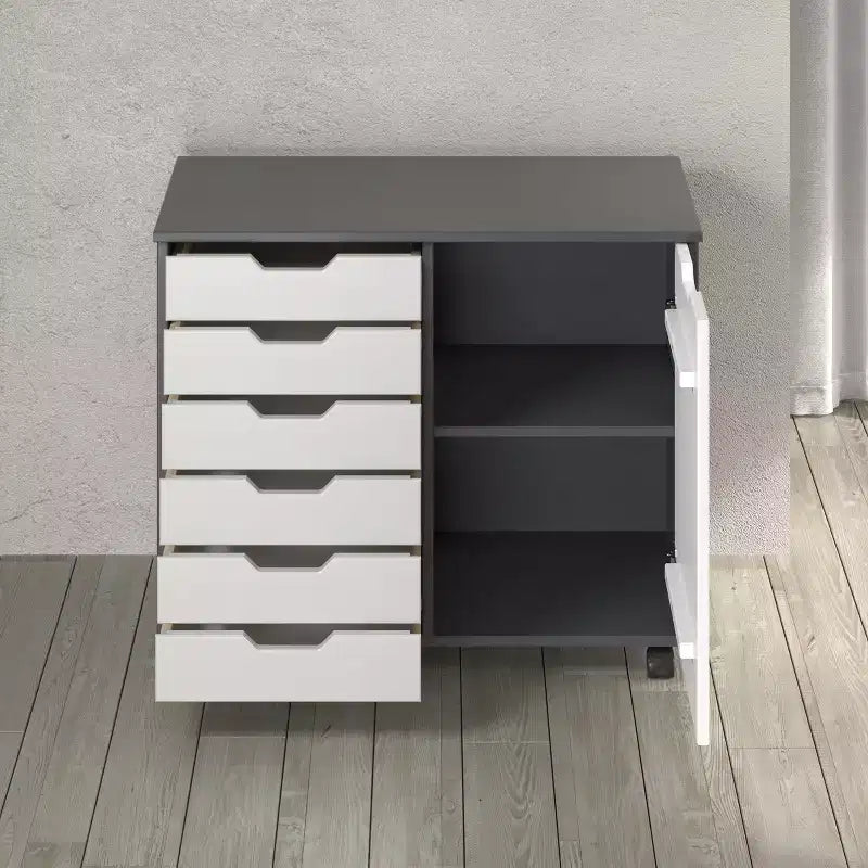 Carrello rotante Trendfurn Omnia a 1 anta e 6 cassetti