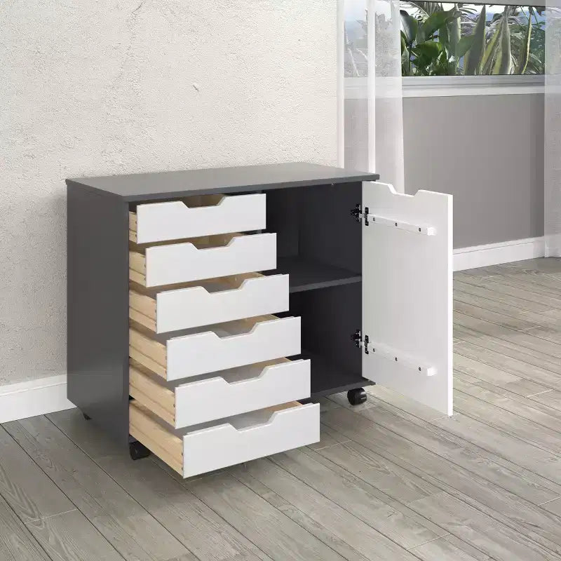 Carrello rotante Trendfurn Omnia a 1 anta e 6 cassetti