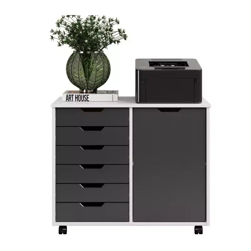 Carrello rotante Trendfurn Omnia a 1 anta e 6 cassetti