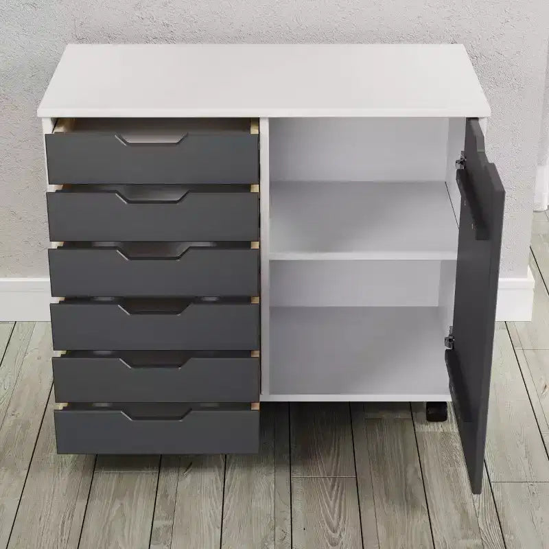 Carrello rotante Trendfurn Omnia a 1 anta e 6 cassetti