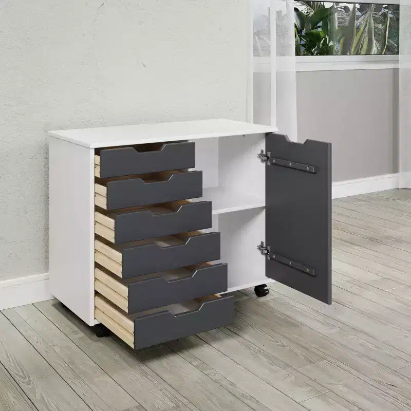 Carrello rotante Trendfurn Omnia a 1 anta e 6 cassetti
