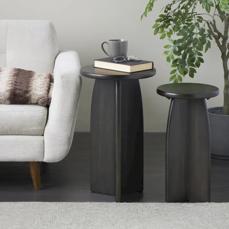 Tavolino con base in legno - set due pezzi, nero o marrone -